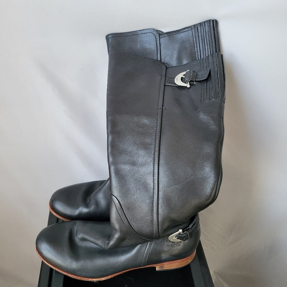 UGG Shoes - Ugg Australia Amberlee Leather Tall Riding Boots Black 8